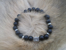 Load image into Gallery viewer, Lava Stone Jewelry Bracelet Silver Owl Smooth Matte Black Beaded