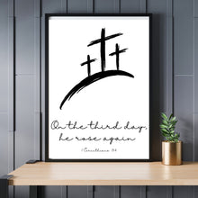 Load image into Gallery viewer, Scripture Art Print Bible Verse Jesus Cross Corinthians 15:4 On the 3rd Day