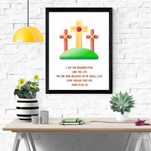 Load image into Gallery viewer, Bible Verse Art Print John 11:25 Cross 8x10 UNFRAMED