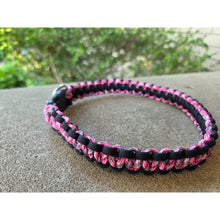 Load image into Gallery viewer, Handmade Paracord Dog Collar Durable Cobra Knot Weave 14–18″ Pink Camo Black