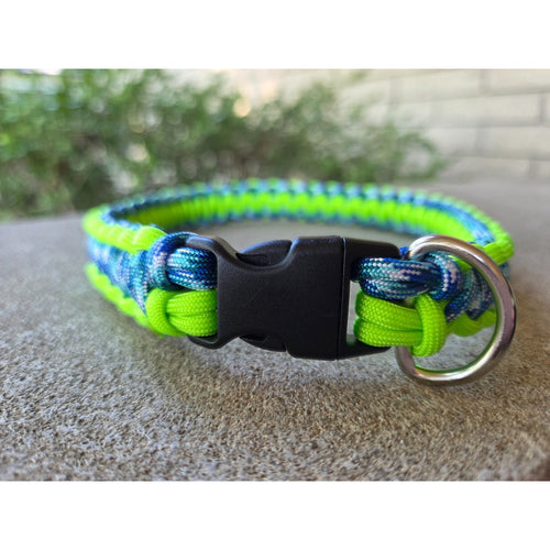 Icy Blue & Neon Green Handmade Paracord Dog Collar