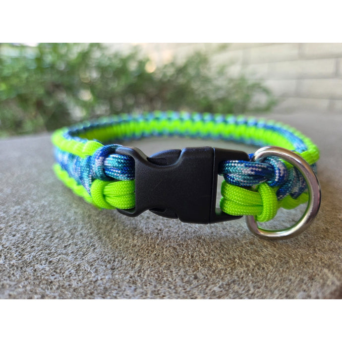 Icy Blue & Neon Green Handmade Paracord Dog Collar