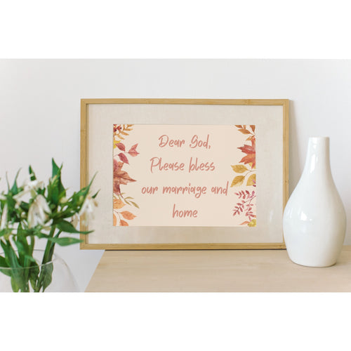 Dear God Prints Please Bless Our Home Marriage Orange Wall Leaf Foliage Border