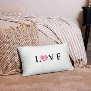 Love Pillow Pink Paw Print Heart White 12x20