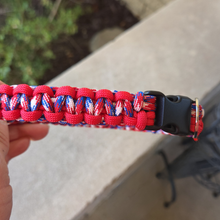 Load image into Gallery viewer, Handmade Patriotic Paracord Dog Collar – Red White &amp; Blue Collection