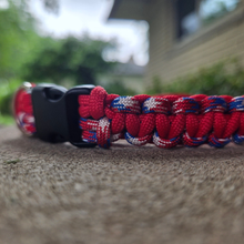 Load image into Gallery viewer, Handmade Patriotic Paracord Dog Collar – Red White &amp; Blue Collection