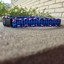 Load image into Gallery viewer, Handmade Patriotic Paracord Dog Collar – Red White &amp; Blue Collection