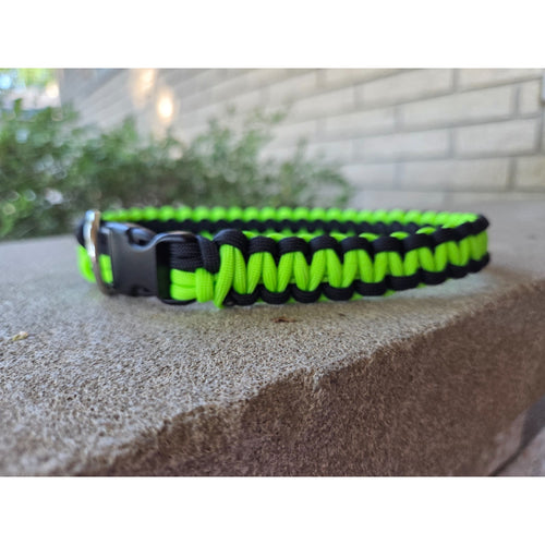 Neon Green & Black Handmade Paracord Dog Collar