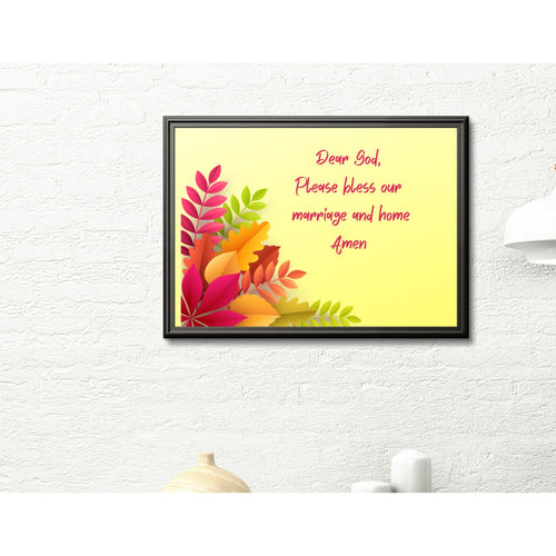 Dear God Prints Please Bless Our Home Marriage Neon Yellow Foliage Leaves Art