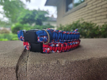 Load image into Gallery viewer, Handmade Patriotic Paracord Dog Collar – Red White &amp; Blue Collection