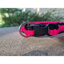 Load image into Gallery viewer, Handmade Paracord Dog Collar Durable Cobra Knot Weave 14–18″ Neon Pink Black
