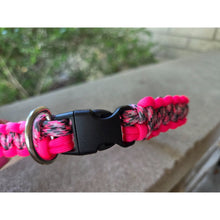 Load image into Gallery viewer, Pink Camouflage &amp; Pink Handmade Paracord Dog Collar
