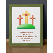 Load image into Gallery viewer, Bible Verse Art Print John 11:25 Cross 8x10 UNFRAMED