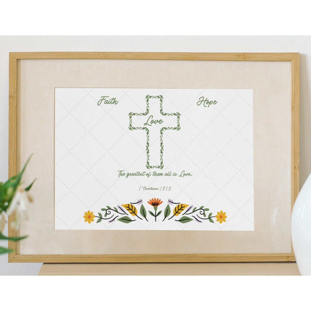 Bible Scripture Art Prints Cross 1 Corinthians 13:13 Faith Hope Love Verse