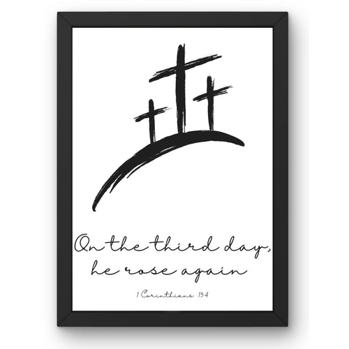 Scripture Art Print Bible Verse Jesus Cross Corinthians 15:4 On the 3rd Day