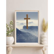 Load image into Gallery viewer, Faith Based Art Print Bible Scripture Quote John 3:16 Gray Sky Mountains Cross