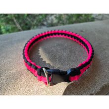 Load image into Gallery viewer, Handmade Paracord Dog Collar Durable Cobra Knot Weave 14–18″ Neon Pink Black