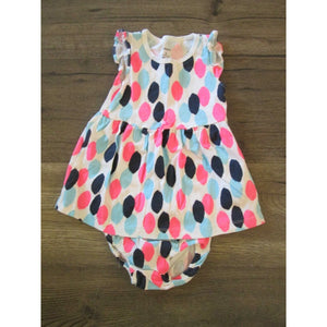 Baby Girl's Outfit 6 Months Infant Sun Dress Bloomers Neon Pink Blue Polka Dots