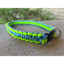 Load image into Gallery viewer, Icy Blue &amp; Neon Green Handmade Paracord Dog Collar