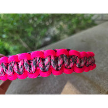 Load image into Gallery viewer, Pink Camouflage &amp; Pink Handmade Paracord Dog Collar