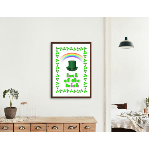 St Patrick's Day Print Home Wall Art Sign Green Leprechaun Hat Shamrock Rainbow