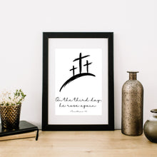 Load image into Gallery viewer, Scripture Art Print Bible Verse Jesus Cross Corinthians 15:4 On the 3rd Day