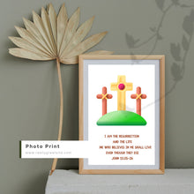Load image into Gallery viewer, Bible Verse Art Print John 11:25 Cross 8x10 UNFRAMED
