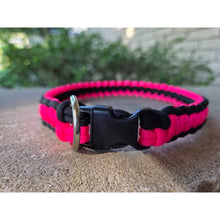 Load image into Gallery viewer, Handmade Paracord Dog Collar Durable Cobra Knot Weave 14–18″ Neon Pink Black