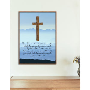 John 3:16 8x10 Wall Art Print Bible Faith Scripture Quote Blue Sky Clouds Cross