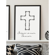 Load image into Gallery viewer, Jesus Christ Is Our Savior Faith Based Art Print Cross Black &amp; White PRINT ONLY