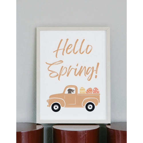 Farm House Truck Art Prints Hello Spring Welcome Wall Sign Decor Easter Eggs