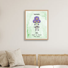 Load image into Gallery viewer, Purple Aster Flower Print September Birth Month Gift 8x10 Green Watercolor Love