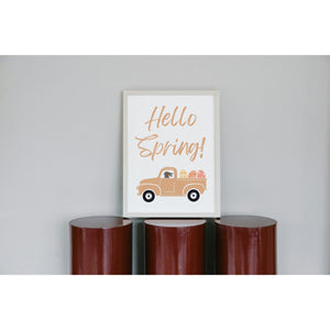 Farm House Truck Art Prints Hello Spring Welcome Wall Sign Decor Easter Eggs