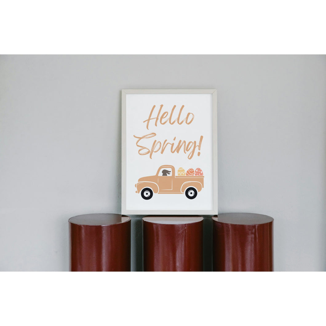 Farm House Truck Art Prints Hello Spring Welcome Wall Sign Decor Easter Eggs