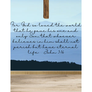 John 3:16 8x10 Wall Art Print Bible Faith Scripture Quote Blue Sky Clouds Cross