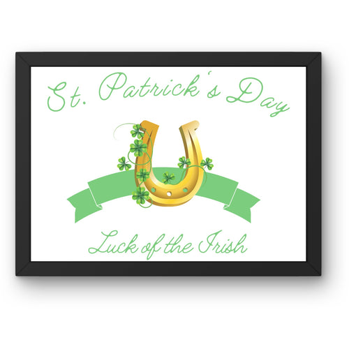St Patricks Day Print Luck of the Irish Green Shamrock Cloverleaf Gold Horseshoe