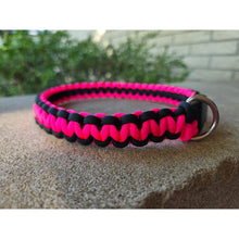 Load image into Gallery viewer, Handmade Paracord Dog Collar Durable Cobra Knot Weave 14–18″ Neon Pink Black