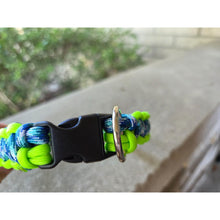 Load image into Gallery viewer, Icy Blue &amp; Neon Green Handmade Paracord Dog Collar