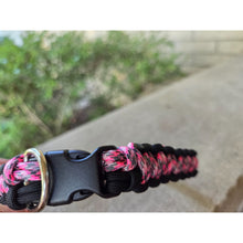 Load image into Gallery viewer, Handmade Paracord Dog Collar Durable Cobra Knot Weave 14–18″ Pink Camo Black