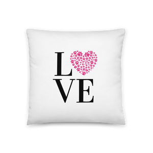 Love Pillow Pink Paw Print Heart White 18" Square Home Valentines Day Decor Gift