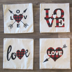 Valentine's Day Pillow Cover Love Red Black Buffalo Plaid Square Burlap