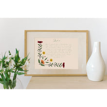 Load image into Gallery viewer, 1 Corinthians 13:4-7 Bible Verse Prints Love Is Patient Kind Flowers Foliage