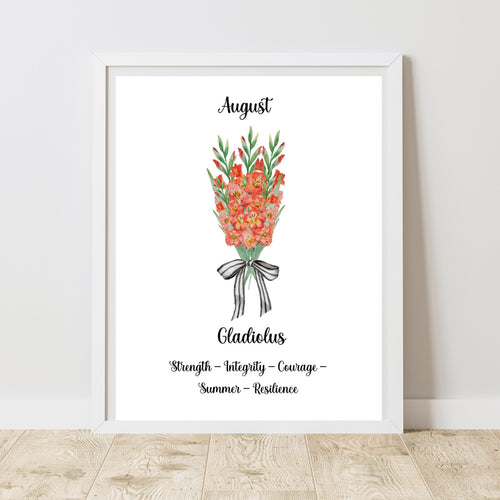 Orange Gladiolus Flower Print August Birth Month Gift 8x10 Strength Resilience