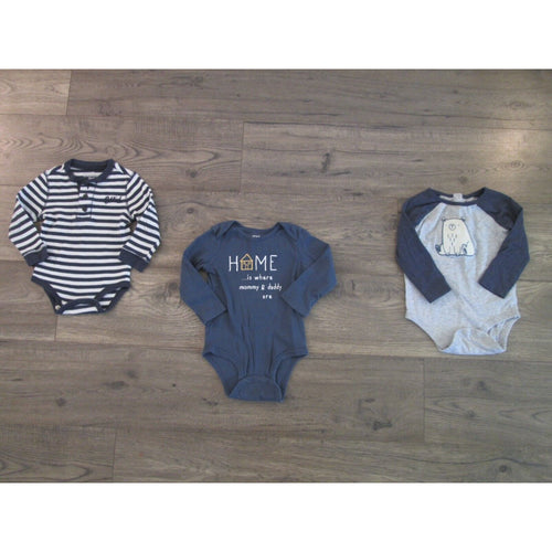 Baby Boys Bodysuits Lot of 3 Long Sleeve 18 Months Toddler Kids Navy Blue White