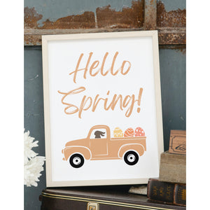 Farm House Truck Art Prints Hello Spring Welcome Wall Sign Decor Easter Eggs