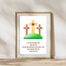 Load image into Gallery viewer, Bible Verse Art Print John 11:25 Cross 8x10 UNFRAMED