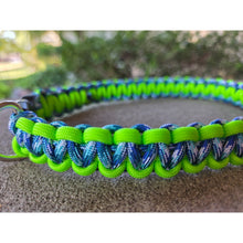 Load image into Gallery viewer, Icy Blue &amp; Neon Green Handmade Paracord Dog Collar