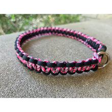 Load image into Gallery viewer, Handmade Paracord Dog Collar Durable Cobra Knot Weave 14–18″ Pink Camo Black