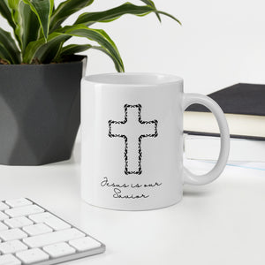 Jesus Is Our Savior Coffee Mug 11 Oz Black Cross