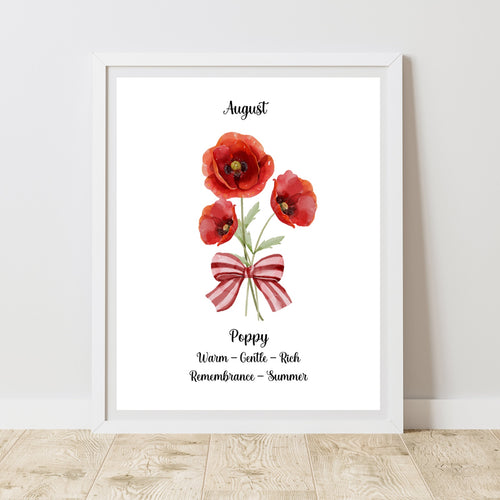 Red Poppy Flower Print August Birth Month Gift 8x10 Watercolor Remembrance Warm